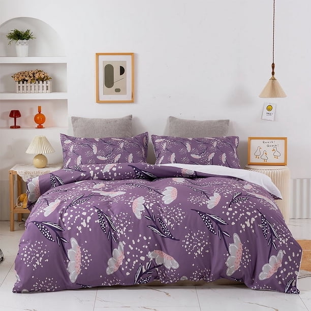 3D púrpura patrón floral funda de edredón juego de ropa de cama funda nórdica fundas de almohada