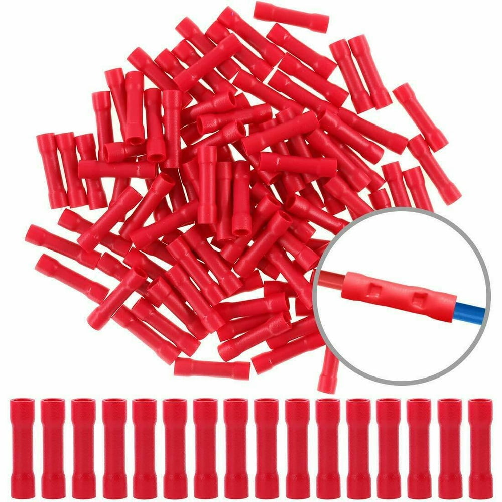 100pcs 2216 Gauge Butt Insulated Splice Terminals Electrical Crimp