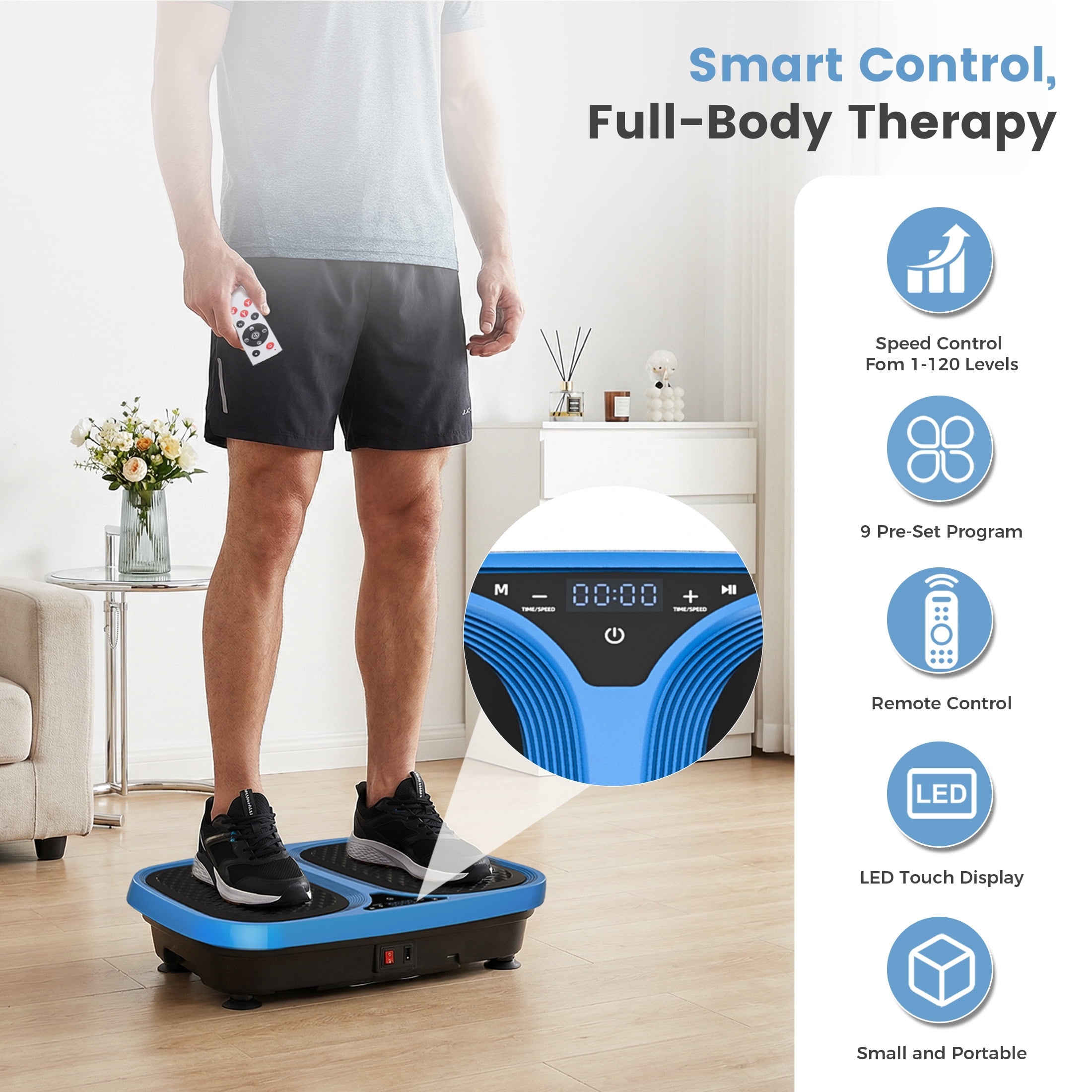 EDX Vibration Plate Exercise Machine Whole Body Workout Fitness Platform for Home Gym, Weight Loss, Toning & Wellness， Blue