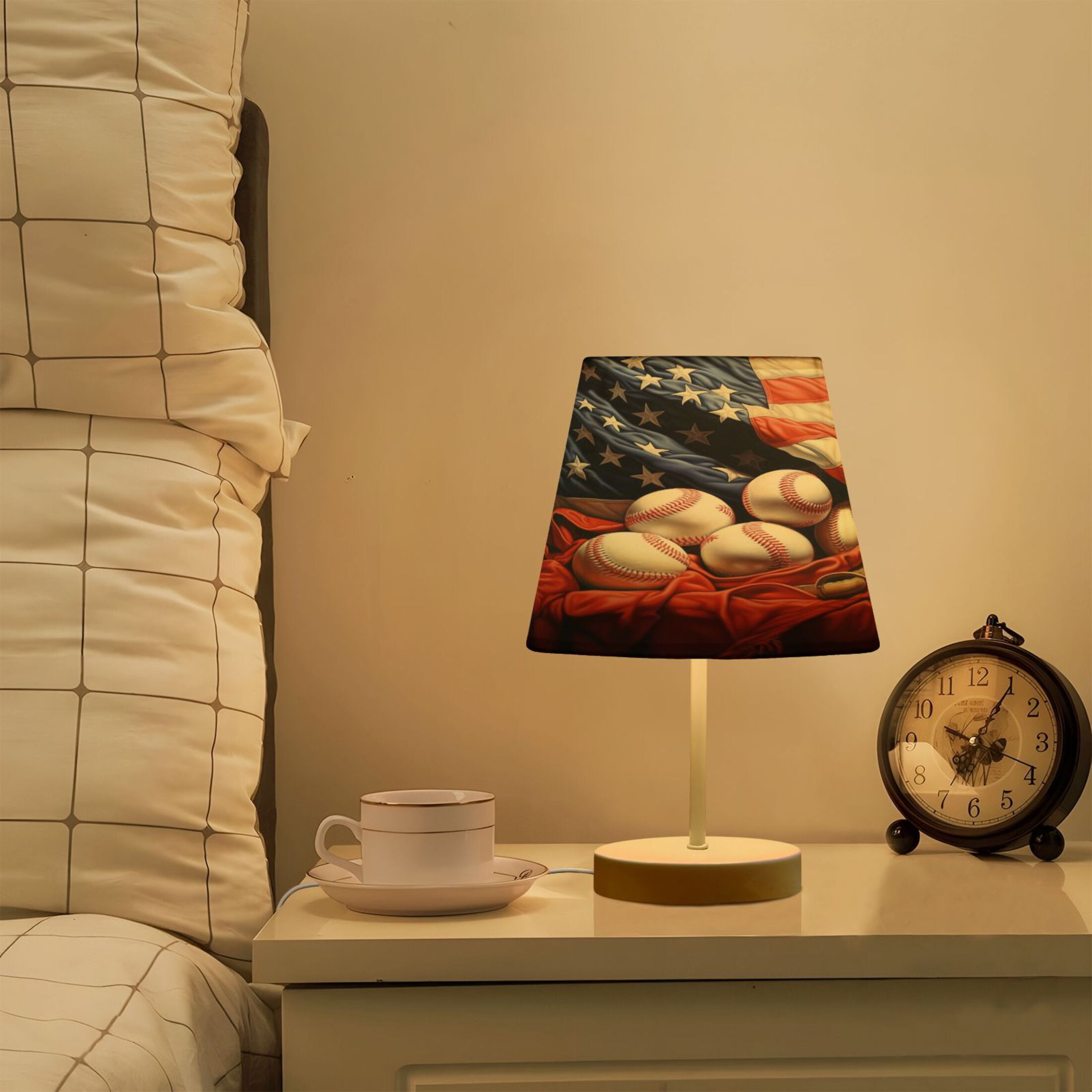 American Flag and Baseball Desk Lamp LED Table Nightstand Lamps with 3 Color Temperatures for Home Bedroom Living Room Decor 8x12