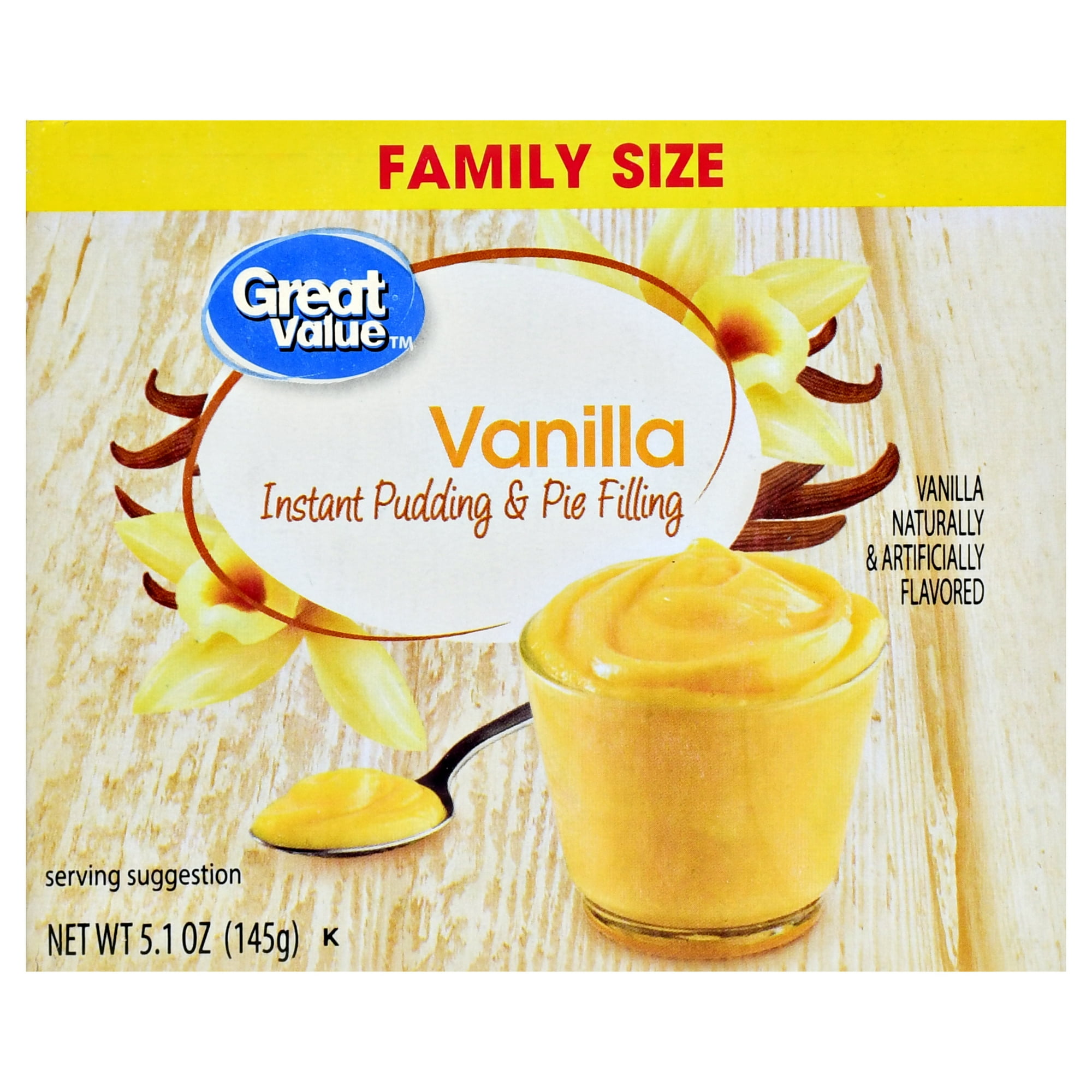 Great Value Vanilla Instant Pudding and Pie Filling, Family Size, 5.1 oz Carton