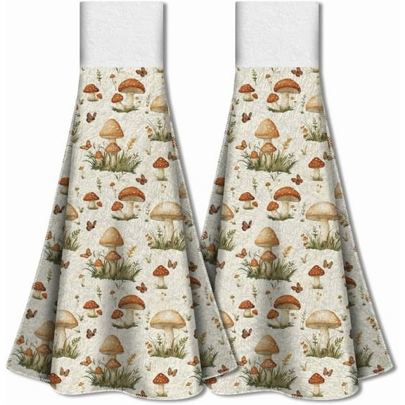 1set Microfiber Hanging Towel for Kitchen with Hook and Loop Fastener Mushroom 345x315mm 2pcs/set