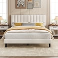 thumbnail image 1 of Yeshouse Marco de cama con cabecera de altura ajustable, plataforma tapizada con diseño capitoné con canales verticales, listones de madera resistentes para un soporte silencioso, no necesita somier, 1 of 13