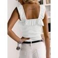 thumbnail image 2 of Sleeveless Solid Color Square Neck Ruffle Tank Tops Knitted Camisole, 2 of 4