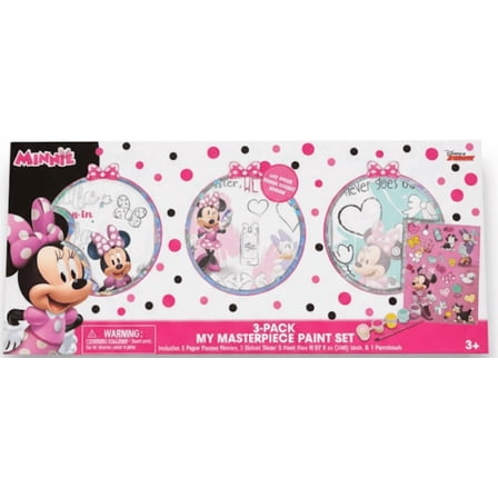 Disney Junior - Minnie 3-Pack My Masterpiece Paint Set (Includes 3 Paper Canvas Posters, 1 Sticker Sheet, 5 Paint Pots and 1 Paintbrush)