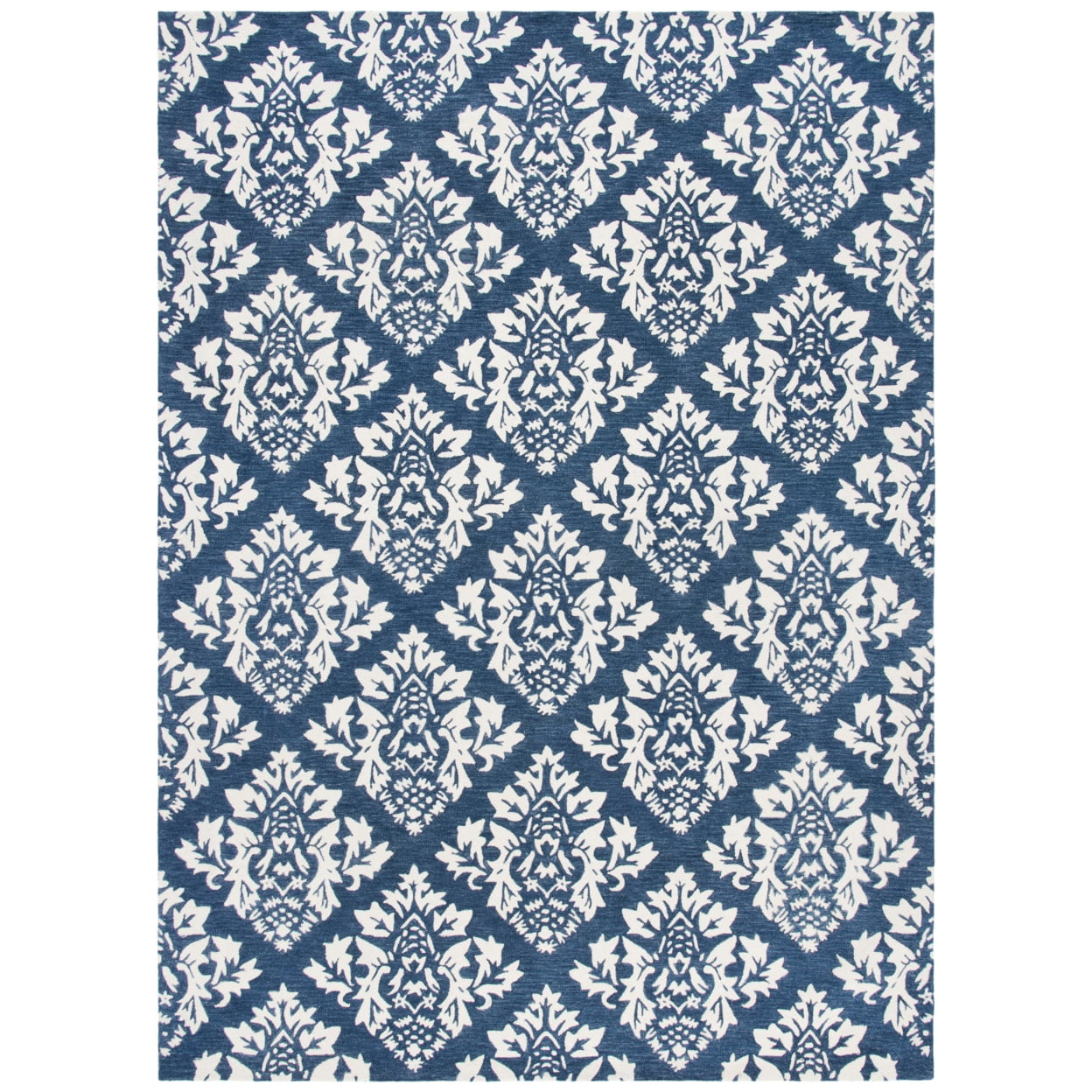 SAFAVIEH Micro-Loop Meridith Floral Trellis Wool Runner Rug, Blue/Ivory, 2'3" x 7'