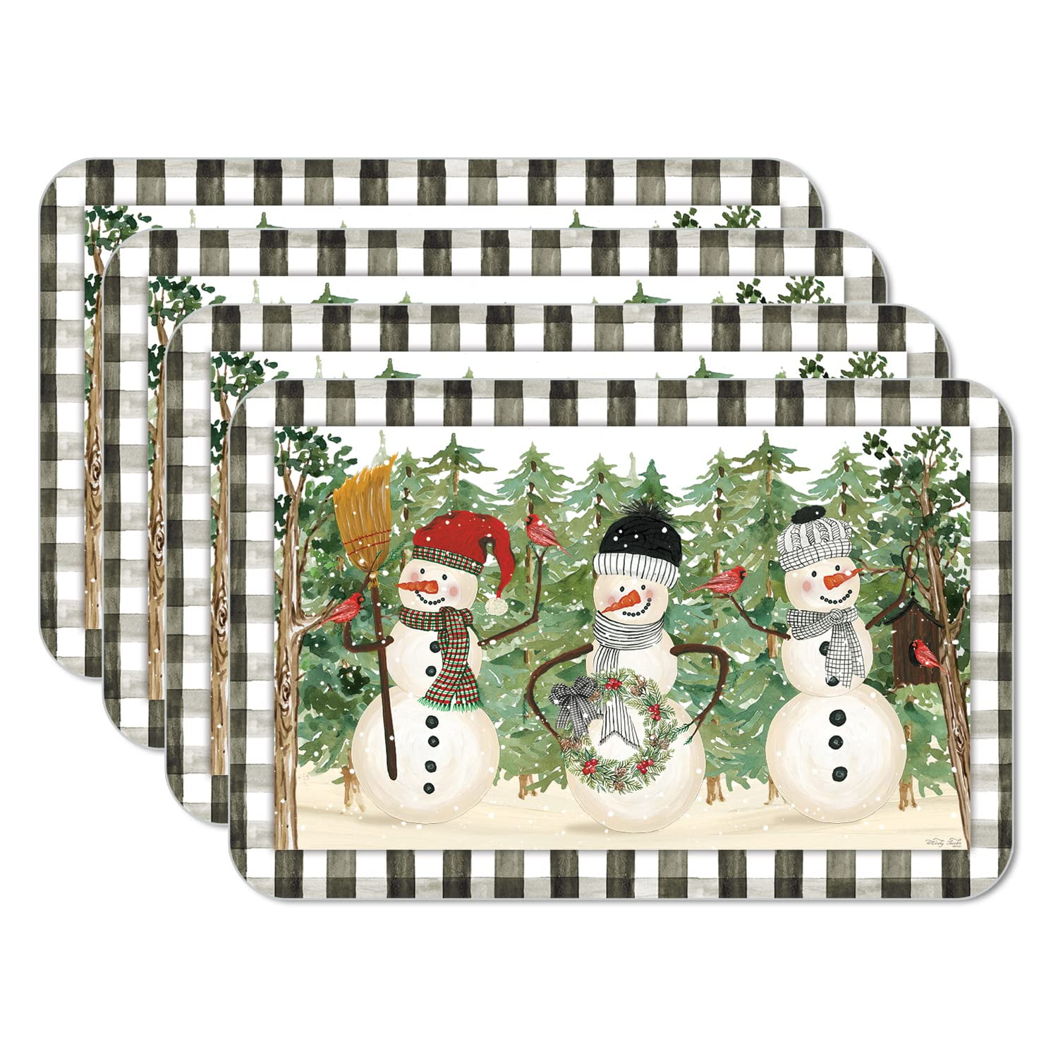 Plaid Snowmen Reversible Plastic Holiday Placemats Set of 4