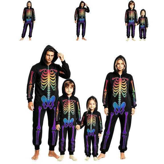 LTTVQM Halloween Family Matching Outfits Skeleton Graphic Cute Holiday One Piece Pajamas Casual Relaxed Fit Cosplay Soft Comfortable Loungewear