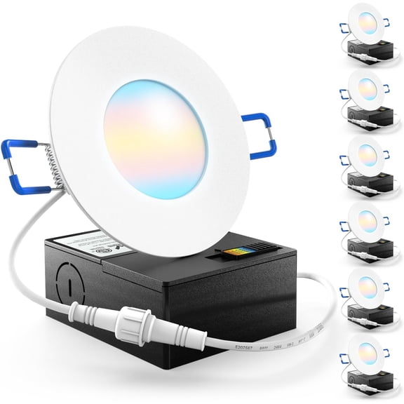 Osmanthus 6 Pack 3 Inch Recessed LED Lights, Ultra Thin Ceiling Lighting, 500 LM, 8W (50W Equivalent), Selectable 2700K/3000K/4000K/5000K/6000K, Dimmable, Wafer Thin, Canless with Junction Box