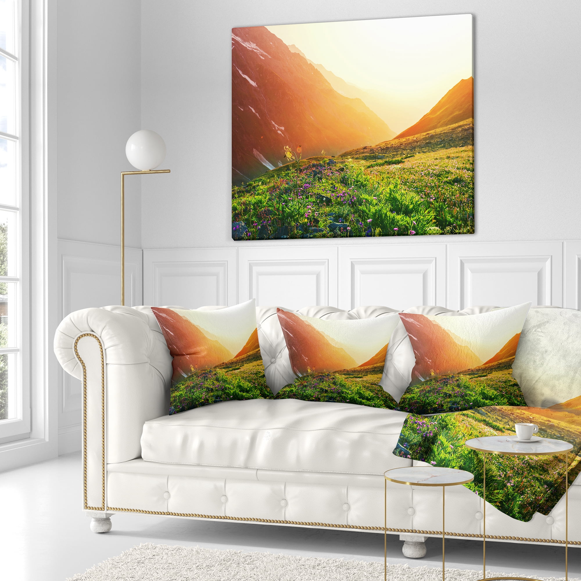 Designart Beautiful Meadow on Sunny Day - Landscape Printed Throw Pillow - 18x18