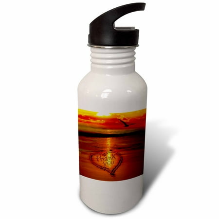 

3dRose Thank You Heart in the Sand Sports Water Bottle 21oz
