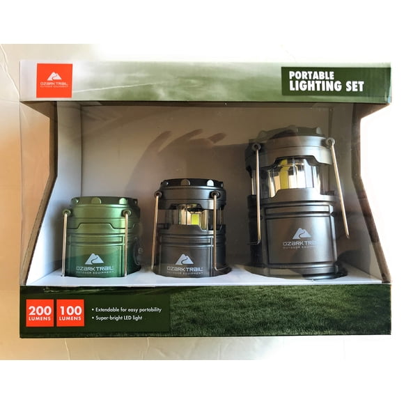Set de iluminación LED portátil Ozark Trail de 3 piezas, 200/100 lúmenes