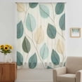 thumbnail image 3 of Teal Green Leaf Sheer Curtains 54 Inches Long, Farmhouse Vintage Middle Century Textured Light Filering Curtains, Breathable Simi Curtain Privacy Drapes for Kitchen Bathroom Small Window Treatment, 3 of 9