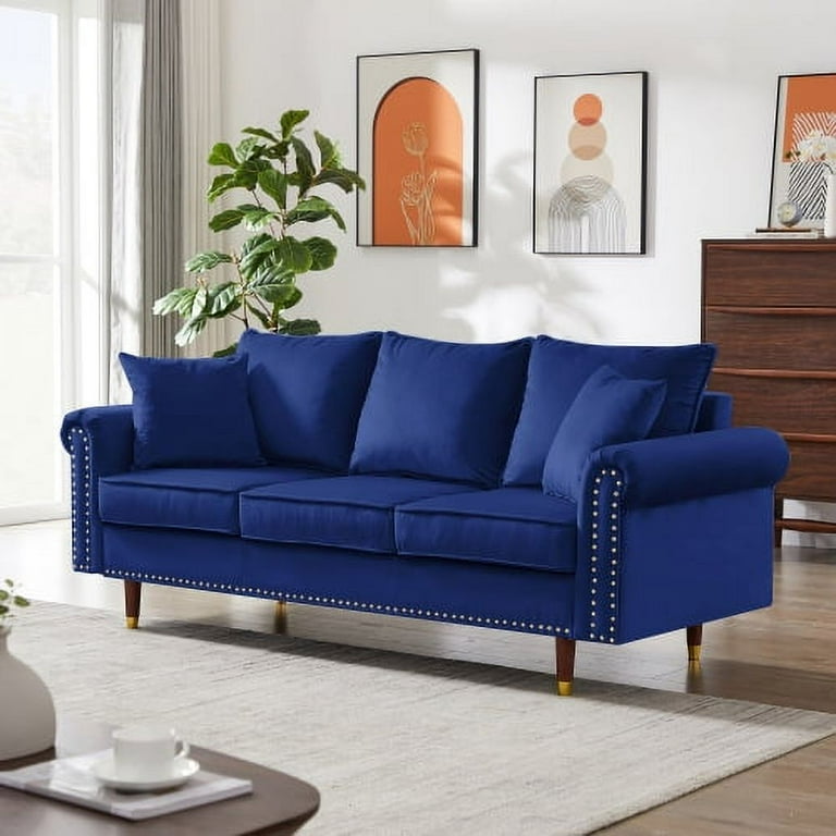 Velvet Sofa Couch with Pillows, Modern Upholstered Seater Sofa