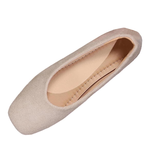 Beige Ladies Flat Moccasins Made From Flock With A Square Toe For Easy Slip-On Wear