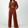 thumbnail image 6 of Elainilye Fashion Sweatsuits for Women Fall Winter Track Suits Ribbed Knit Cardigan Cropped Tank Tops Wide Leg Pants 3 Piece Outfits,Brown, 6 of 9