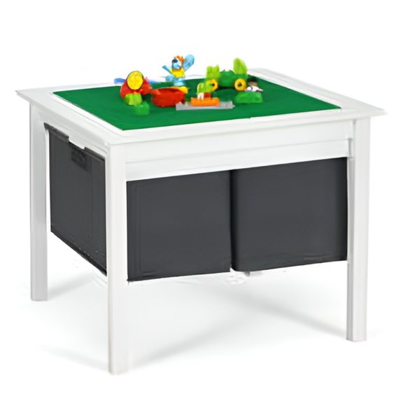 2-in-1 Kids Double-sided Activity Building Block Table with Drawers-White - Color: White