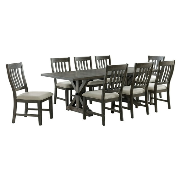 Trestle 9PC 96" Rectangle Extendable Dining Table Set in Distressed Gray Wood