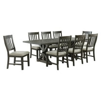 Trestle 9PC 96" Rectangle Extendable Dining Table Set in Distressed Gray Wood