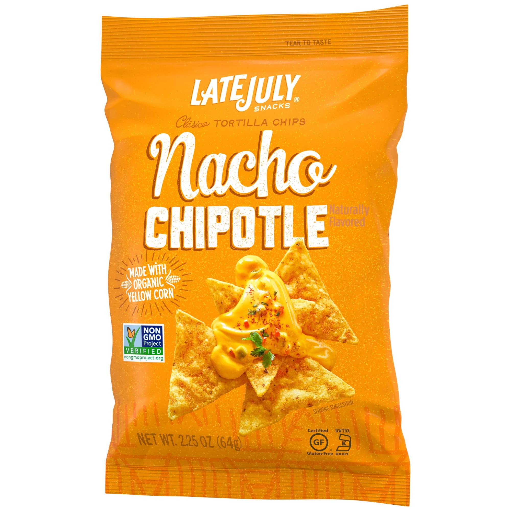 LATE JULY Snacks Clásico Nacho Chipotle Tortilla Chips, 2.25 oz. Snack Pack