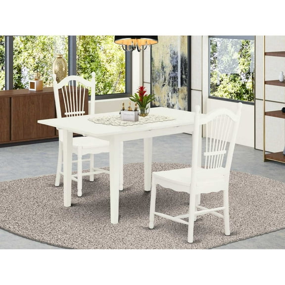 East West Furniture Norfolk 3-piece Dining Set with Slatted Chairs in White