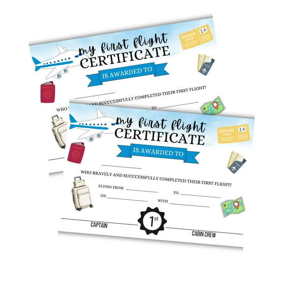 My First Flight Certificate 30pk 8.5x11 Kids Award Brave Flying Vacation Attendance Solo Pilot Achievement Aviation Journey Milestone for Parents