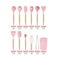 thumbnail image 3 of 12 PCS Silicone Kitchen Utensils Set – Heat Resistant BPA-Free Cooking Tools with Wooden Handles & Plastic Holder (Pink), 3 of 7