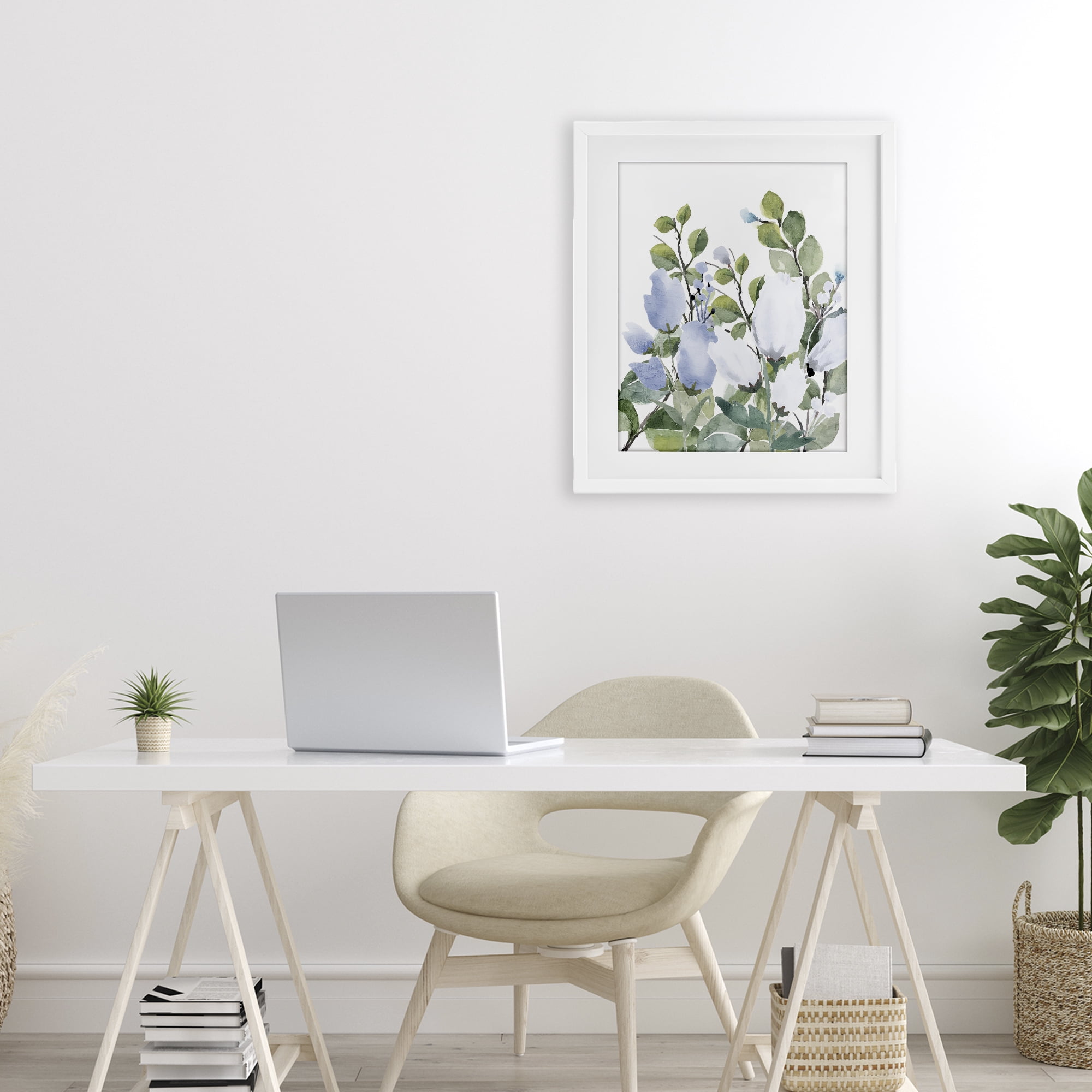 Stupell Industries Blue Spring Florals White Framed Print Under Glass, design by Kim Allen