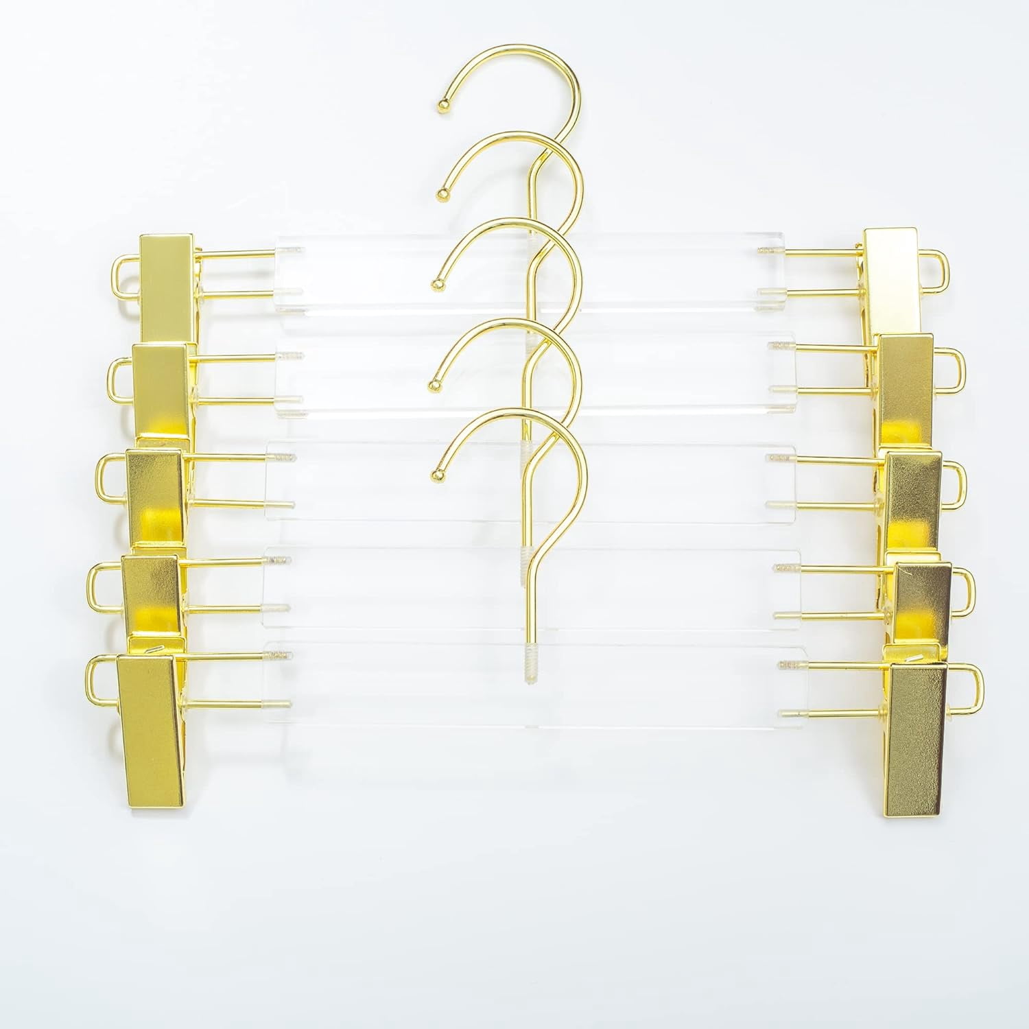 HomeCube USA Clear Acrylic Clothes Hanger with Gold Hooks & Bar – Heavy Duty Organizer for Pants, Slacks & More – Elegant Lucite Design for Closet, Boutique, Home & Retail Display
