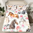 thumbnail image 2 of Manfei Farm Animal Horse Bed Sheets,Pink Flower Floral King Sheets,Rustic Framhouse Cabin Sheet Set For Girls,Super Cozy Room Decor,4 Pieces, 2 of 7