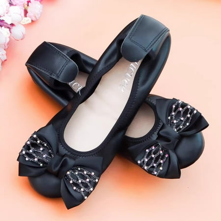 Genuine Leather Dance Ballerina Shoes Women Flat Loafers Shoes Slip-on Bow Metal Decoration Casual Ballet Flat Big Size 43 (black 35)
