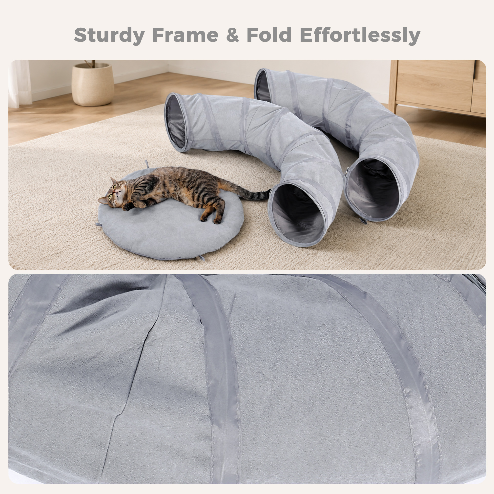 Pawz Road Cat Tunnel with Cushion, Gray Collapsible photo 4