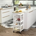 thumbnail image 3 of Rolling Kitchen Cart Kitchen Trolley, Mobile Prep Station with Spacious Drawer, 2 Shelves & Storage Basket, White Multi-Functional Serving Cart with Locking Wheels for Small Spaces, Apartments & Dini, 3 of 10