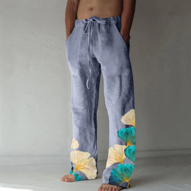 Pantalones largos casuales de pierna ancha para hombre, pantalones casuales estampados con cordones, pantalones de pierna ancha, pantalones deportivos, pantalones largos, pantalones para hombre