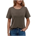thumbnail image 1 of Yanlir Classique Hauts à Col Rond Manches Courtes pour Femmes Couleur Unie Printemps Été Blouse Décontractée, Basique Coupe Ample Style T-Shirt pour Usage Quotidien 2025(Café2,), 1 of 6