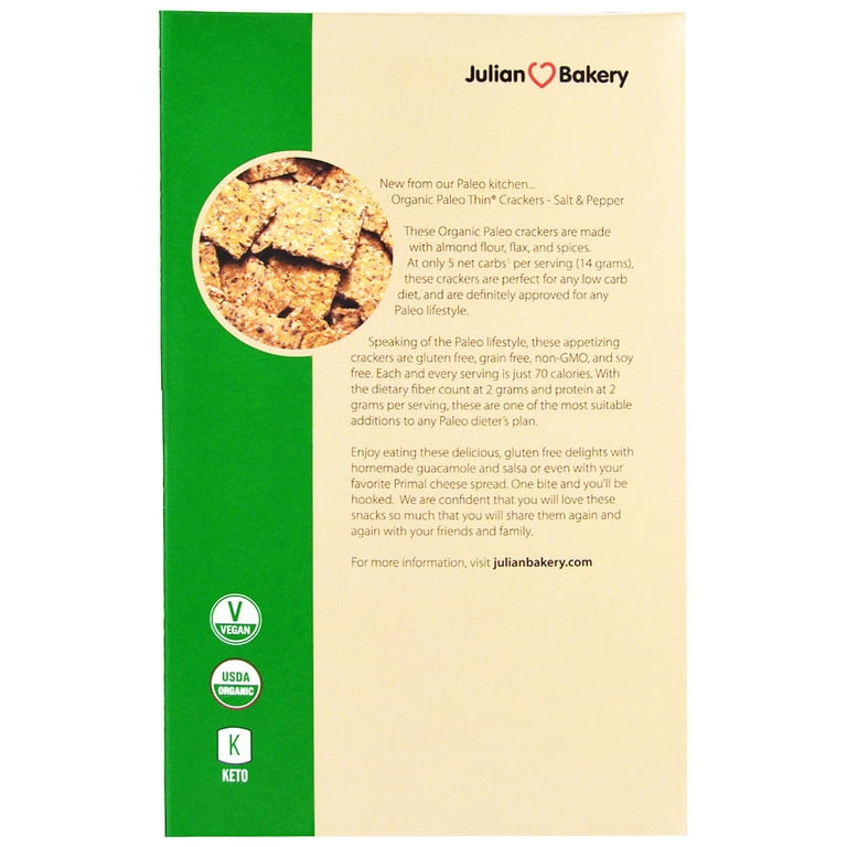 Julian Bakery Paleo Thin Crackers – Salt & Pepper, Organic, Gluten-Free, 6-Pack