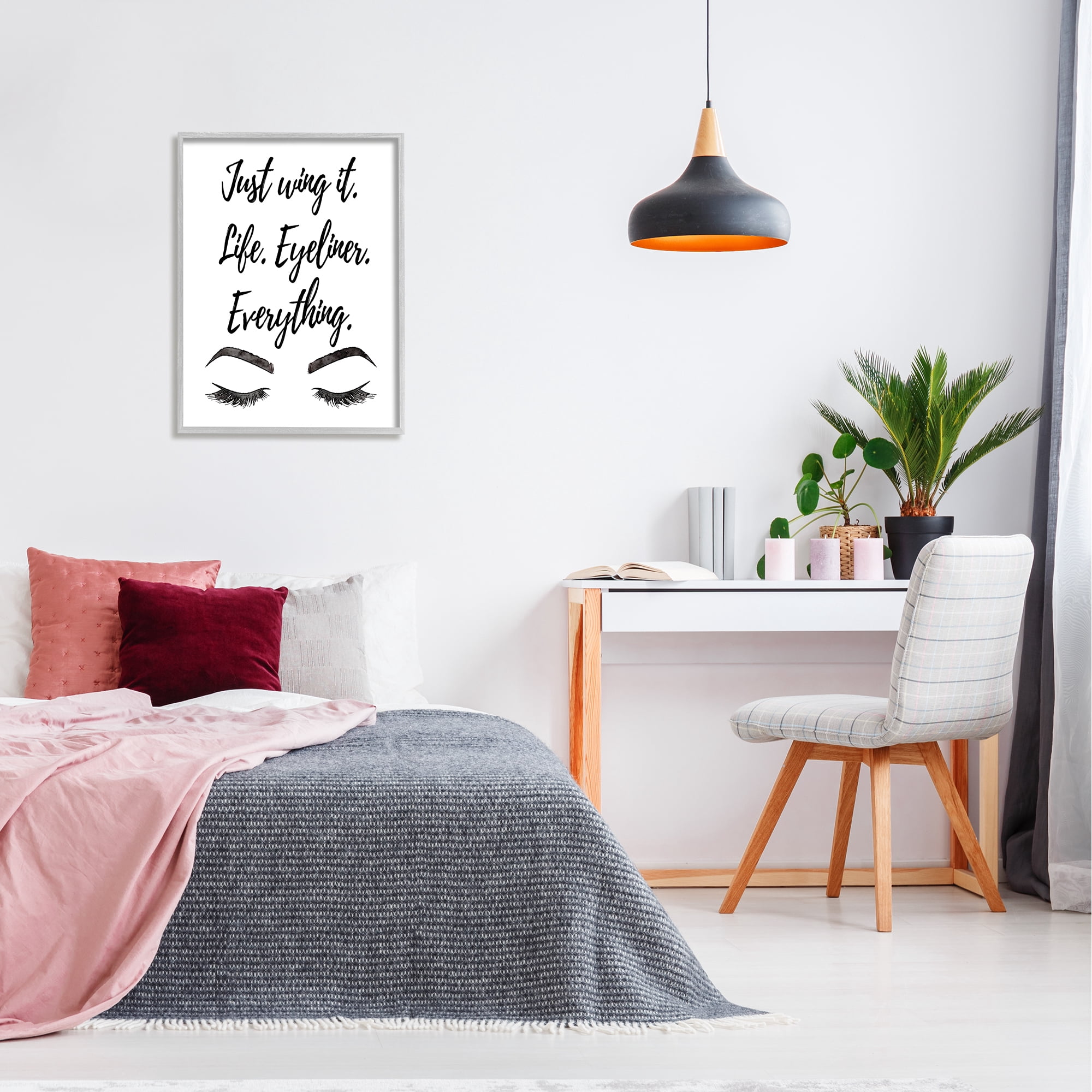 Stupell Just Wing It Eyeliner Makeup Phrase Beauty & Fashion Painting Gray Framed Art Print Wall Art