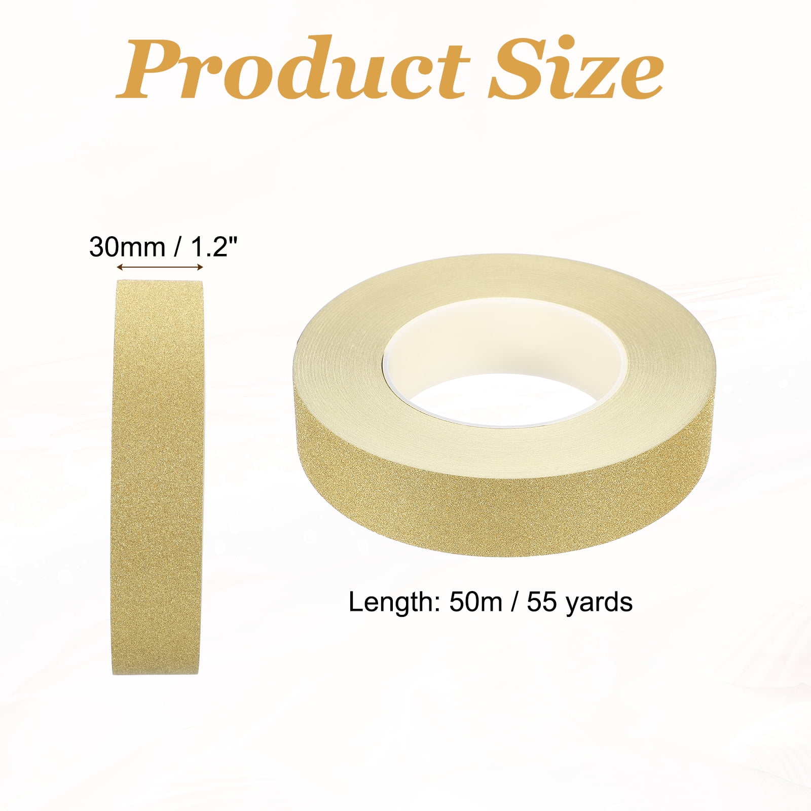 Uxcell Glitters Washi Tape, 1.2 Inch (W) x 55 Yards (L) Sparkling Decorative Washi Tape Self Adhesive for DIY Crafts, Gift Wrapping, Scrapbook, Party Decorations, Light Gold