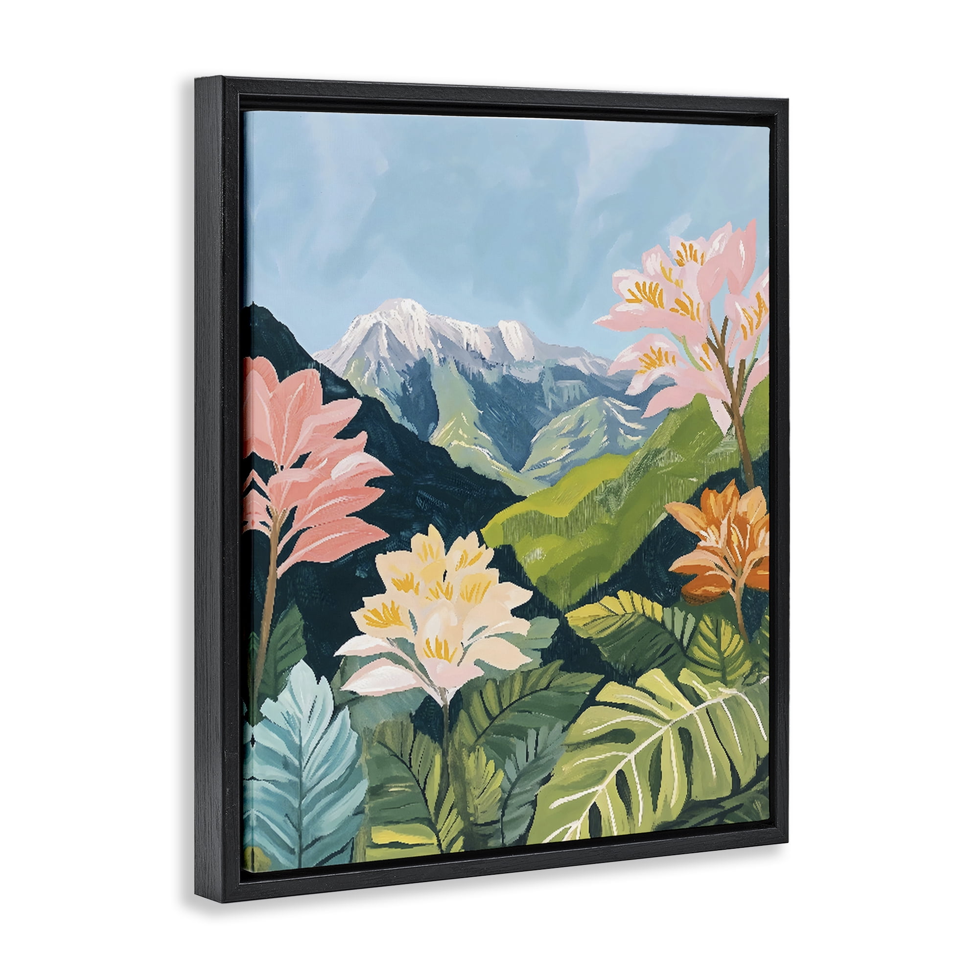 Stupell Industries Tropical Mountain Landscape Black Framed Floater Canvas Wall Art, design by The Prints Vibe
