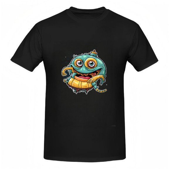 Colorful Cartoon Character Cotton Short Sleeve T-Shirt - Blue Body with Yellow Segmented Design Fun and Expressive Tee Top