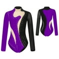 thumbnail image 3 of MSemis Women's Sparkling Rhinestone Gymnastics Leotards Mesh Athletic Bodysuit Tops Black&Purple XXL, 3 of 6