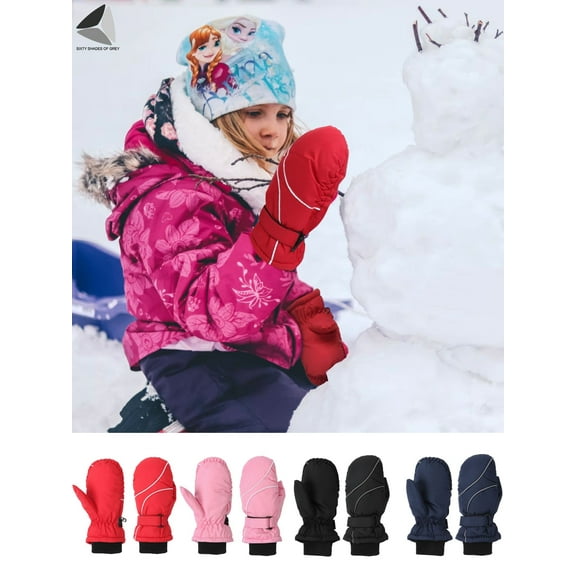 PULLIMORE Kids Winter Ski Gloves Waterproof Fleece Lined Snow Mittens for Boys Girls (Black)