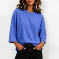 thumbnail image 2 of Hurxie Womens T-Shirt Casual 3/4 Sleeve Boxy Tops Loose Fit Crew Neck Basic Shirts Blue,L, 2 of 7