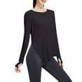 thumbnail image 2 of FNFYFH Long Sleeve Workout Tops for Women with Thumb Holes Side Split Loose Fit Gym Yoga Shirt Ice Silk Sun Protection Shirts, 2 of 8