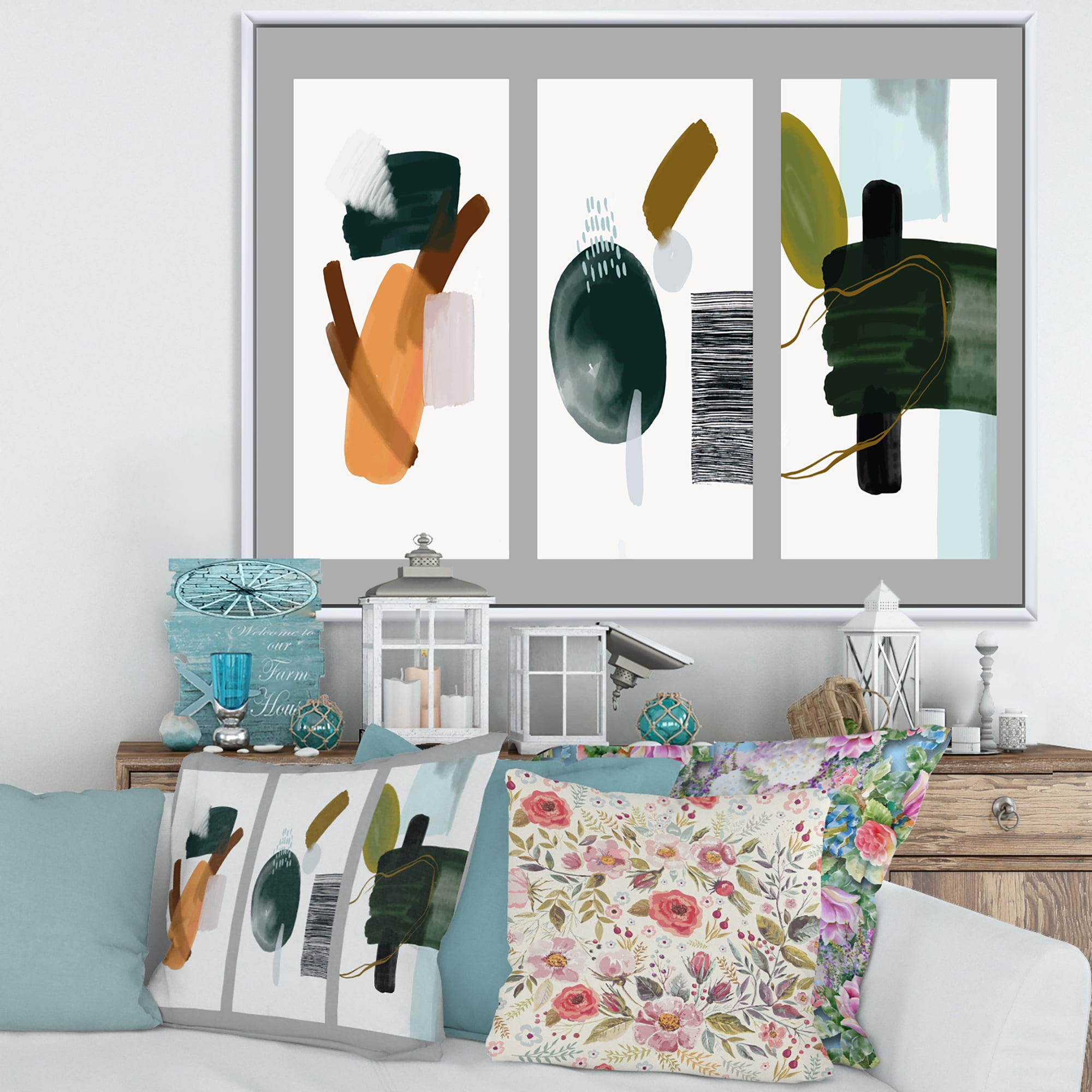 Designart 'Compostion Minimalistic of Organic Shapes IV' Modern Framed Canvas Wall Art Print