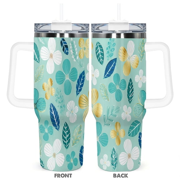 Gold Style Tropical Leaf 40oz Travel Tumbler Cup With Lid And Straw