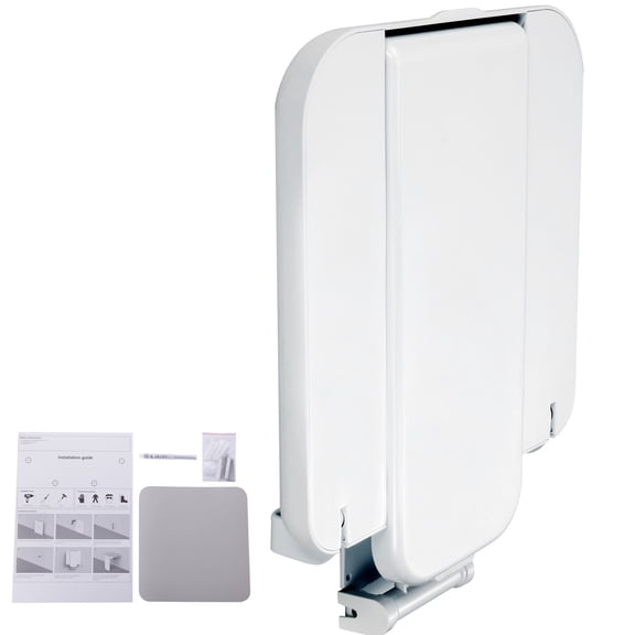 KFFKFF Wall-Mounted Folding Shower Seat, Dimensions 15.7'' x 16.7'' When Open, Durable ABS Construction, Supports Up to 440 lbs