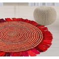 thumbnail image 2 of Indian Handwoven Braided Natural Jute with Multi Cotton Jute line Jhalar Round Rug, Bedroom, Entryways, Dining Room, Hallways, Kids' Rooms, Size - (3' Round), 2 of 3