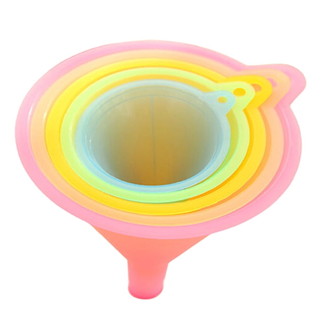 Juego de 5 embudos de cocina compactos, apilables y coloridos, aptos para uso alimentario, para uso diario.