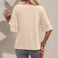 thumbnail image 5 of Lixiuxyad Women T-Shirt Womens V Neck Loose Fit T Shirt Double Layer Flounce Short Sleeve Top,Beige, 5 of 6